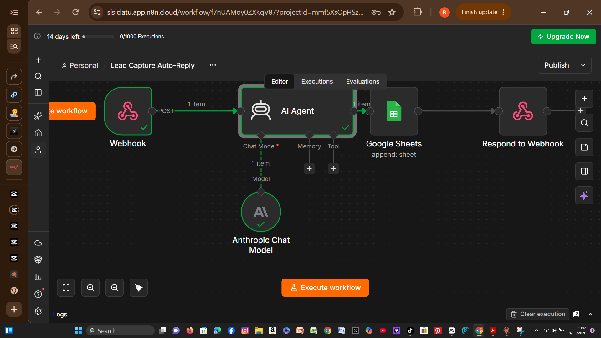 Google Sheets AI Output — Lead Capture Auto-Reply n8n automation